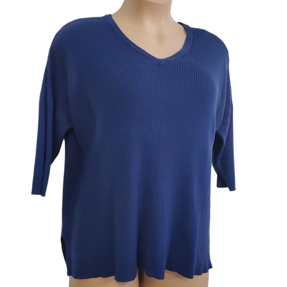 Lane Bryant 3/4 Sleeve V-Neck Ribbed Women's Sweater Blue ~ Pre-Owned Sz 22/24 - Picture 2 of 12